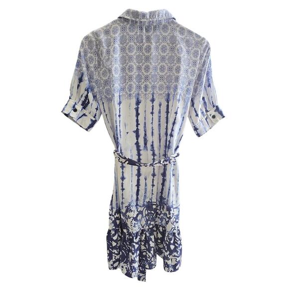 Peter Som Splatter Belted Shirt Dress Blue Combo Size 8 - Picture 6 of 9